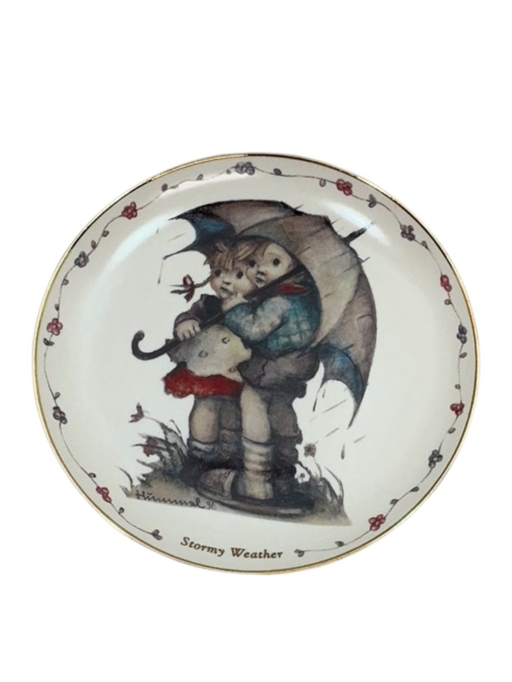 Hummel Plate Stormy Weather Umbrella Boy and Girl Danbury Mint